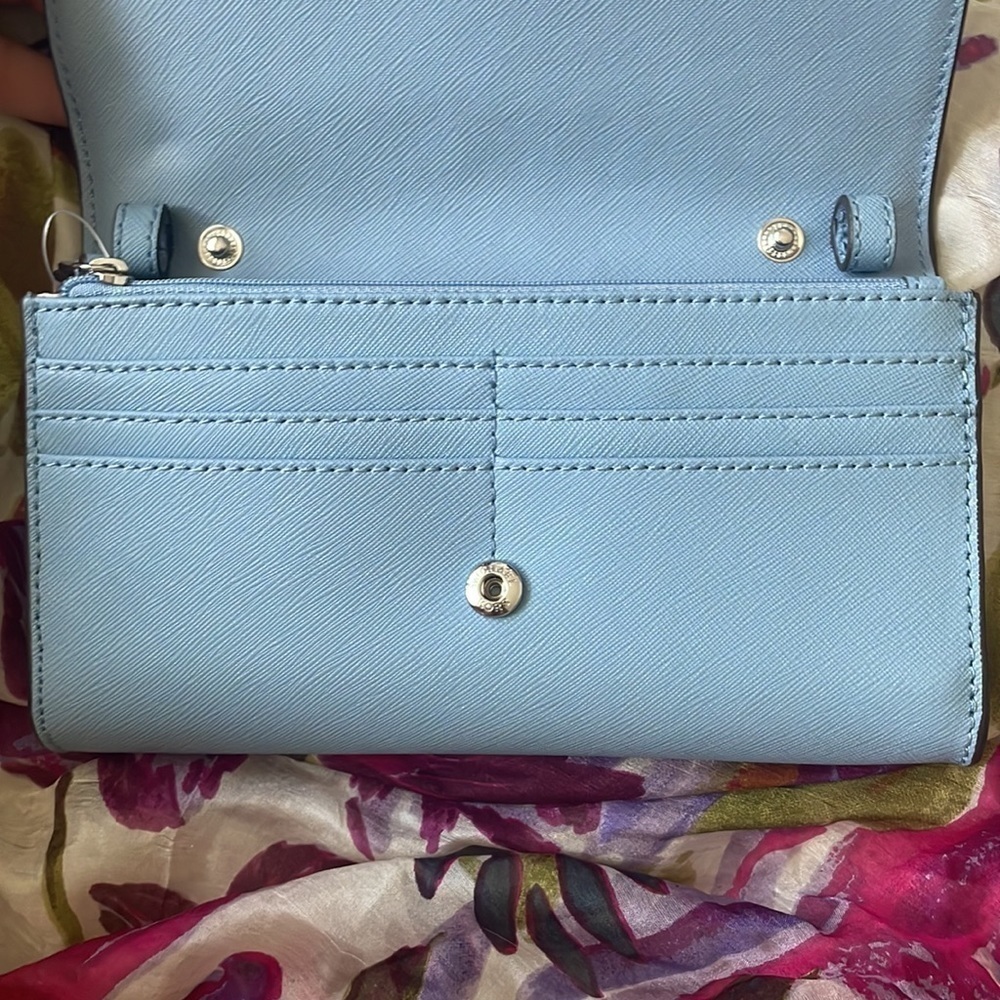 Brand New Michael Kors Genuine Leather Chambray Blue Snap Wallet Clutch - Picture 12 of 16